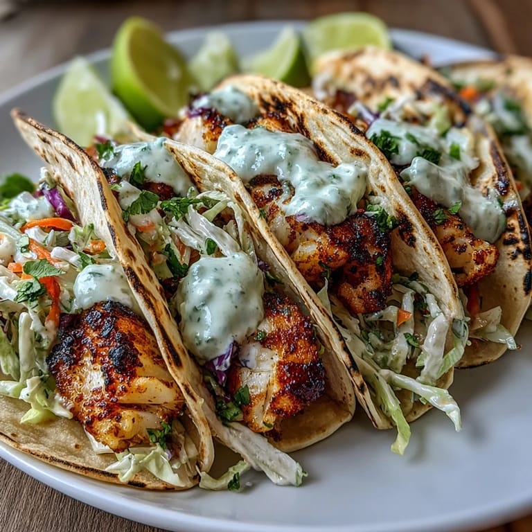 Zesty coconut lime marinated fish tacos with crunchy slaw and creamy topping, served in soft tortillas for a fresh dinner.