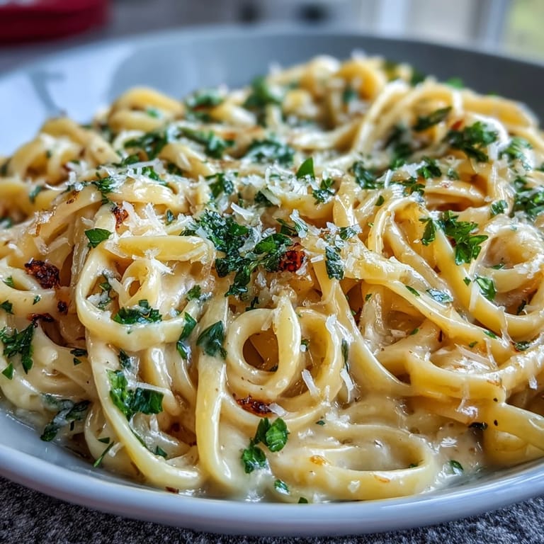 Bright and zesty Easy Lemon Butter Pasta with silky garlic butter sauce, garnished with parsley and extra grated Parmesan.