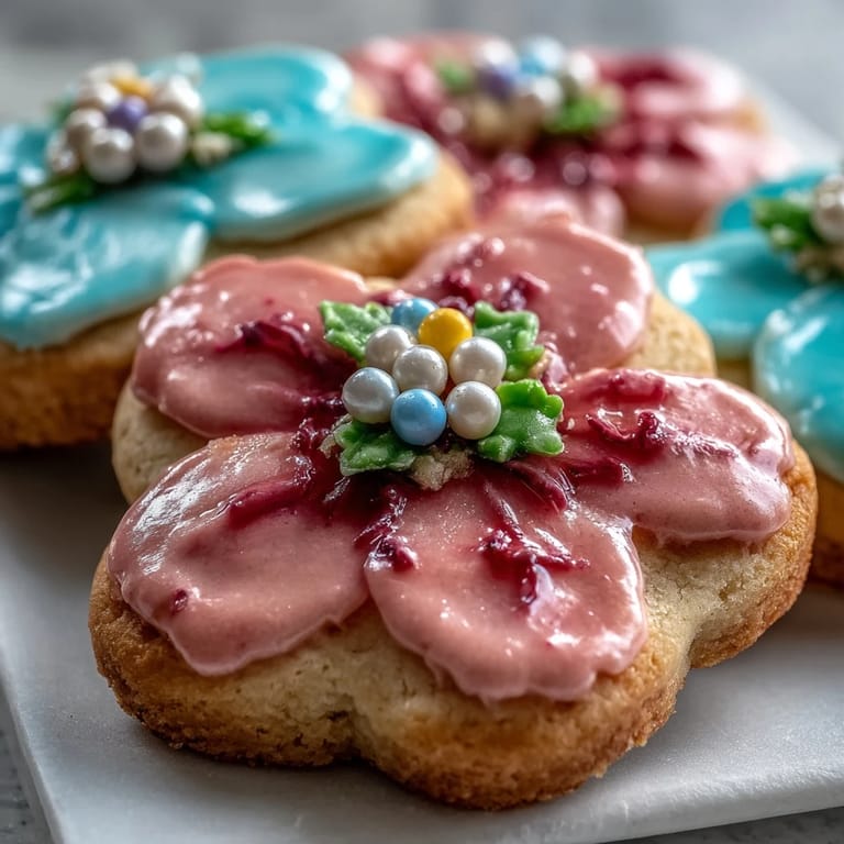Delicate buttery shortbread cookies decorated with vibrant royal icing in spring colors, ideal for seasonal gatherings.
