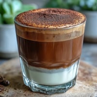 Frothy Hojicha Cortado in a white ceramic cup, showcasing the warm brown hue and nutty aroma.