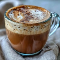 Warm Hojicha Macchiato topped with velvety steamed milk foam in a demitasse cup.