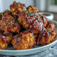 Golden Vegan BBQ Cauliflower Wings shimmering with smoky sauce beside creamy ranch.